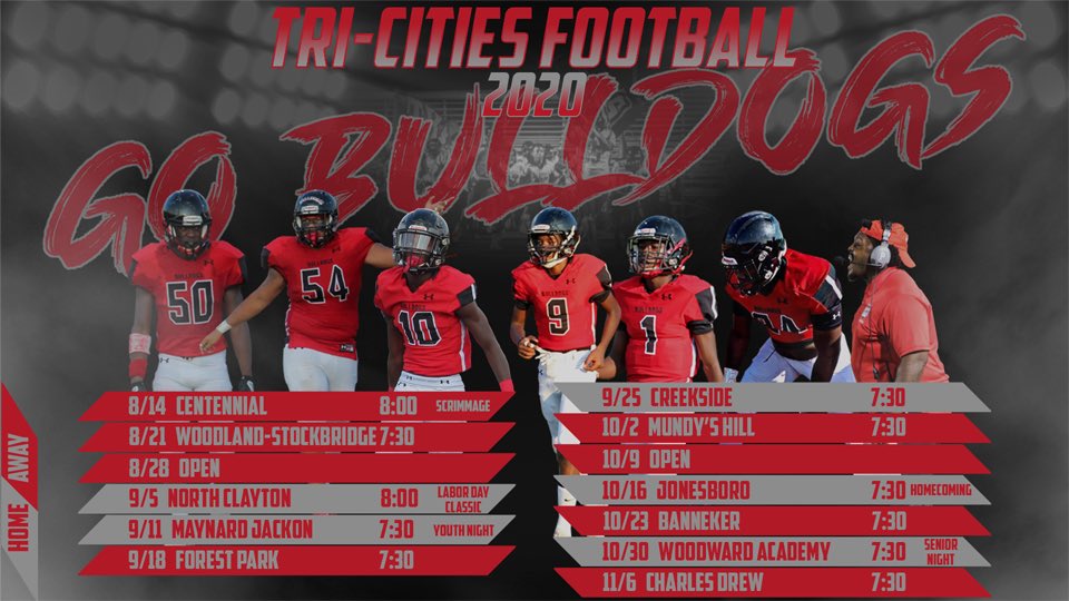 Coach_Dargan's tweet photo. 2020 Tri-Cities Bulldogs Varsity Football Schedule‼️
It’s 🆙@TricitiesFCS
#RaiseTheStandard🆙
#RebuildTheCity🌆
#CityOn🔥 https://t.co/dirQLwqMFk
