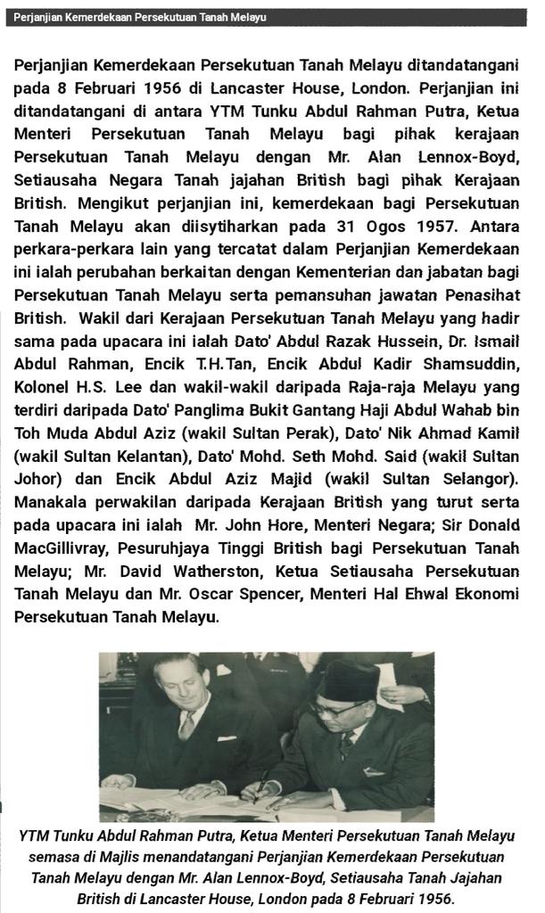 Warisan Raja Permaisuri Melayu Majlis Menandatangani Perjanjian Kemerdekaan Persekutuan Tanah Melayu
