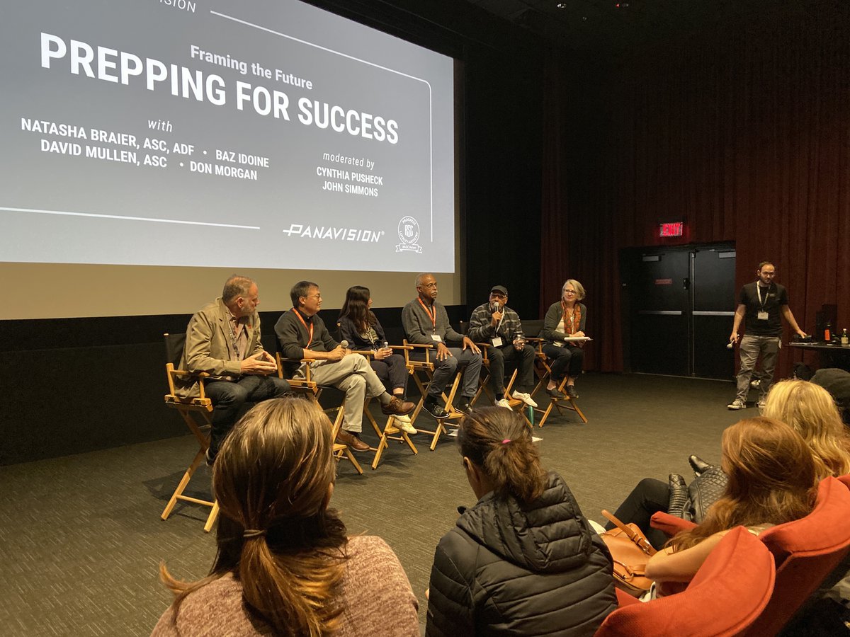AmericanCine's tweet photo. “Framing the Future” event at @Panavision — held with ASC Vision committee — wrapped with a panel featuring DoPs Baz Idione, M. David Mullen, ASC; Natasha Braier, ASC, ADF; Donald A. Morgan, ASC and moderators John Simmons, ASC and Cynthia Pusheck, ASC. #Panavision #ASCVision https://t.co/w3A1lqay8E