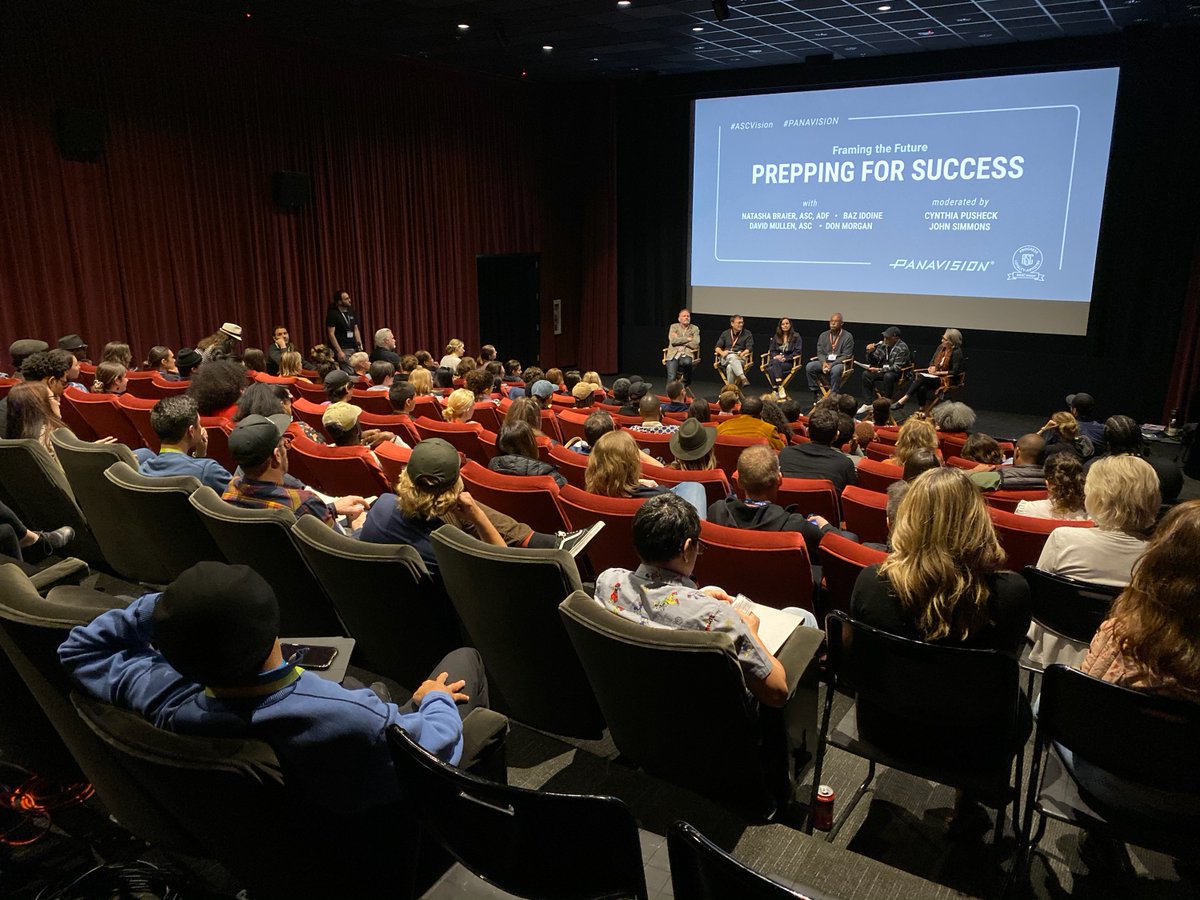 AmericanCine's tweet photo. “Framing the Future” event at @Panavision — held with ASC Vision committee — wrapped with a panel featuring DoPs Baz Idione, M. David Mullen, ASC; Natasha Braier, ASC, ADF; Donald A. Morgan, ASC and moderators John Simmons, ASC and Cynthia Pusheck, ASC. #Panavision #ASCVision https://t.co/w3A1lqay8E