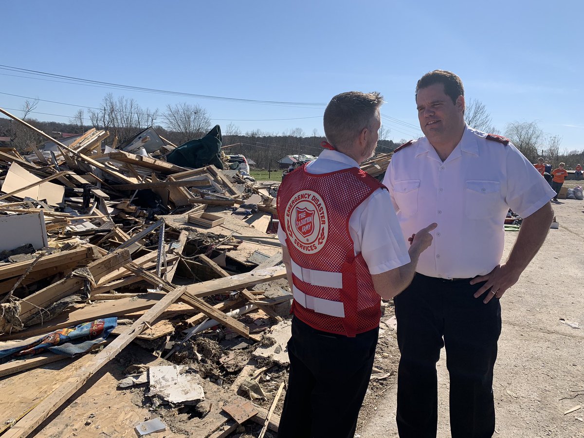 SalArmyEDS's tweet photo. Incident Commander Major @stephenstory35 updates Area Commander Major @EthanFrizzell on The Salvation Army’s service in Putnam County. #compassion #others #prayforMiddleTN https://t.co/4CCYR2O8yF