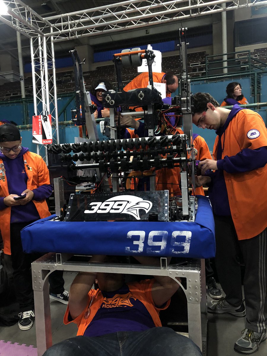 Qualification Day at Del Mar Regional complete! “Tempest” is ready for finals day tomorrow! 🧡💜🤖#infiniterecharge #omgrobots #FRC #FIRST #FIRSTInspires #DelMarRegional