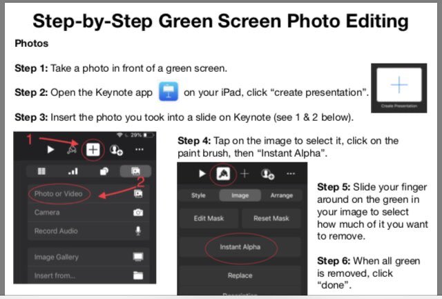 MrsGeekChic's tweet photo. You can #greenscreen with no 3rd party apps using Pages/Keynote or iMovie! If you missed my session today you can check out & download my how-to green screen step-by-step sheets here: https://t.co/oN9AgnsOmk #ADEinTO #everyonecancreate @AppleEDU https://t.co/kLeSsB3lm7