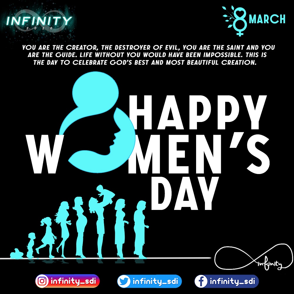 infinity_sdi's tweet photo. Happy Women's Day to all the incredible women! Shine on.... Not just today but everyday! Bless INFINITY Times !!!
.
.
INFINITY 2020 on 17,18&19th March .
@infinity_sdi π
Follow us on INSTAGRAM TWITTER
& FACEBOOK
#Infinity_sdi #SreeDattha https://t.co/zZ46MjgLxs