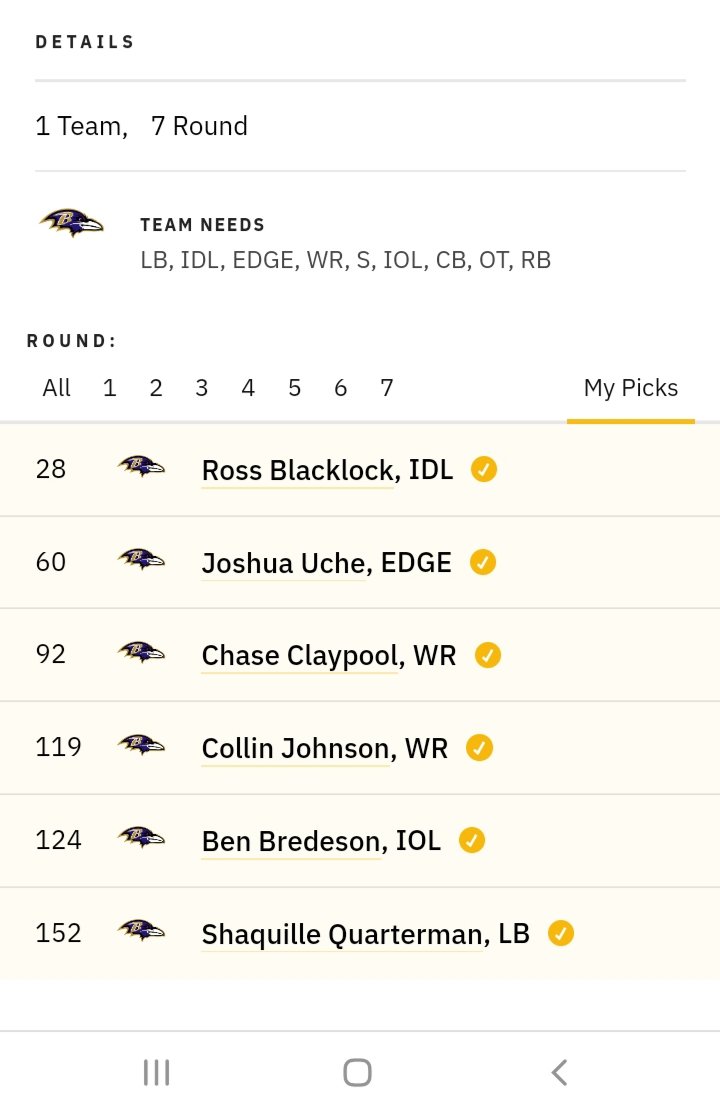 KlngRav3n's tweet photo. Alright #Ravensflock what one are you picking?
Yeah my last 3 picks are the same but that's only because I couldn't pass on them.. #MockDraft #Draftnetwork https://t.co/GHFJ405b49