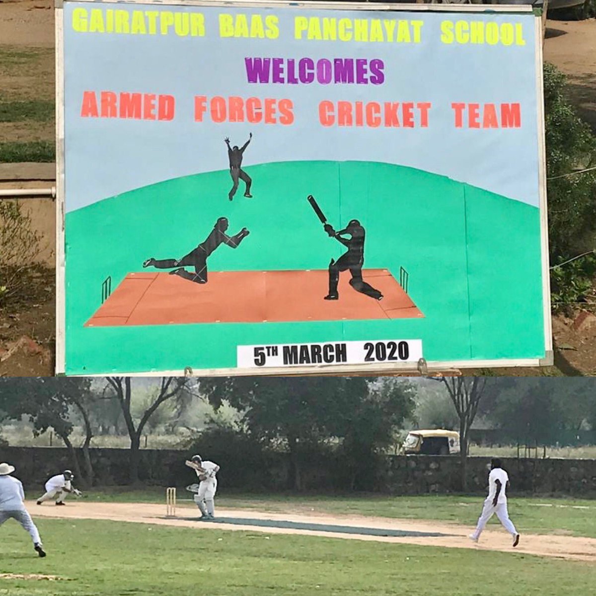 PeterSquires14's tweet photo. A fun afternoon for @UKAFCricket playing and coaching at GBP School in Teeklie village New Delhi. Wonderful fund-raising work by Martin &amp; Annie. 
@UKDefenceIndia @AsianVoiceNews @DefenceHQ https://t.co/4tp0oMB60W