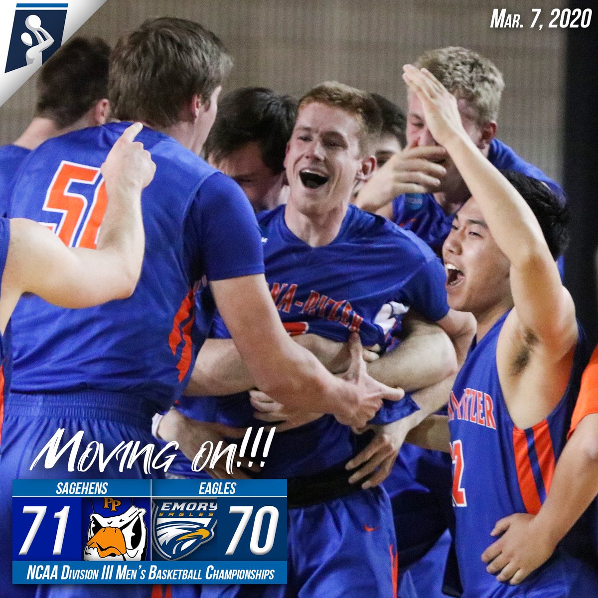 Sagehens's tweet photo. And the dance continues...! Jack Boyle drains the buzzer beater to lift #SagehensMBB over the No. 10 Emory Eagles! #GoSagehens #SCTop10 https://t.co/Qq5NGuN7PK