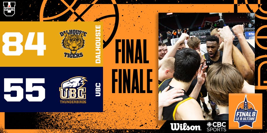 USPORTS_Bball's tweet photo. 🏀 SEMIFINAL / DEMI FINALES :

The @DalTigers are going to be playing for a @USPORTSca championship, as they defeat @ubctbirds 84-55 / Victoire de @DalTigers 84-55 sur @ubctbirds 

#ChaseTheGlory | #ViserHaut https://t.co/lh7ZS5VdkH