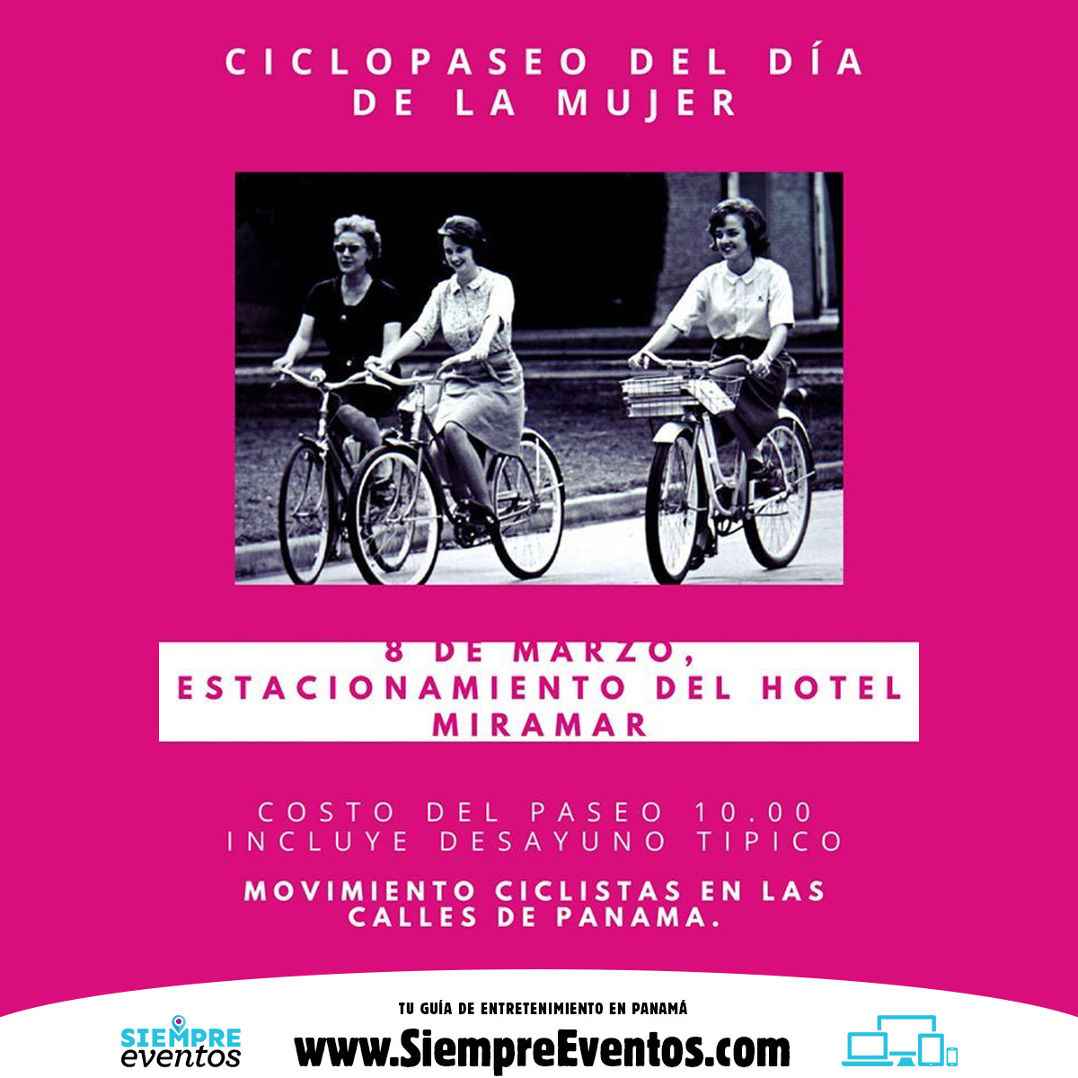 Celebrando el Día De La Mujer de una manera diferente, con un maravilloso recorrido en bicicleta, donde disfrutarás de nuestra  historia y un exquisito desayuno típico.
.
Más detalles en nuestra página web: siempreeventos.com/es
.
#panamá#recorrido#celebración#díaadelamujer