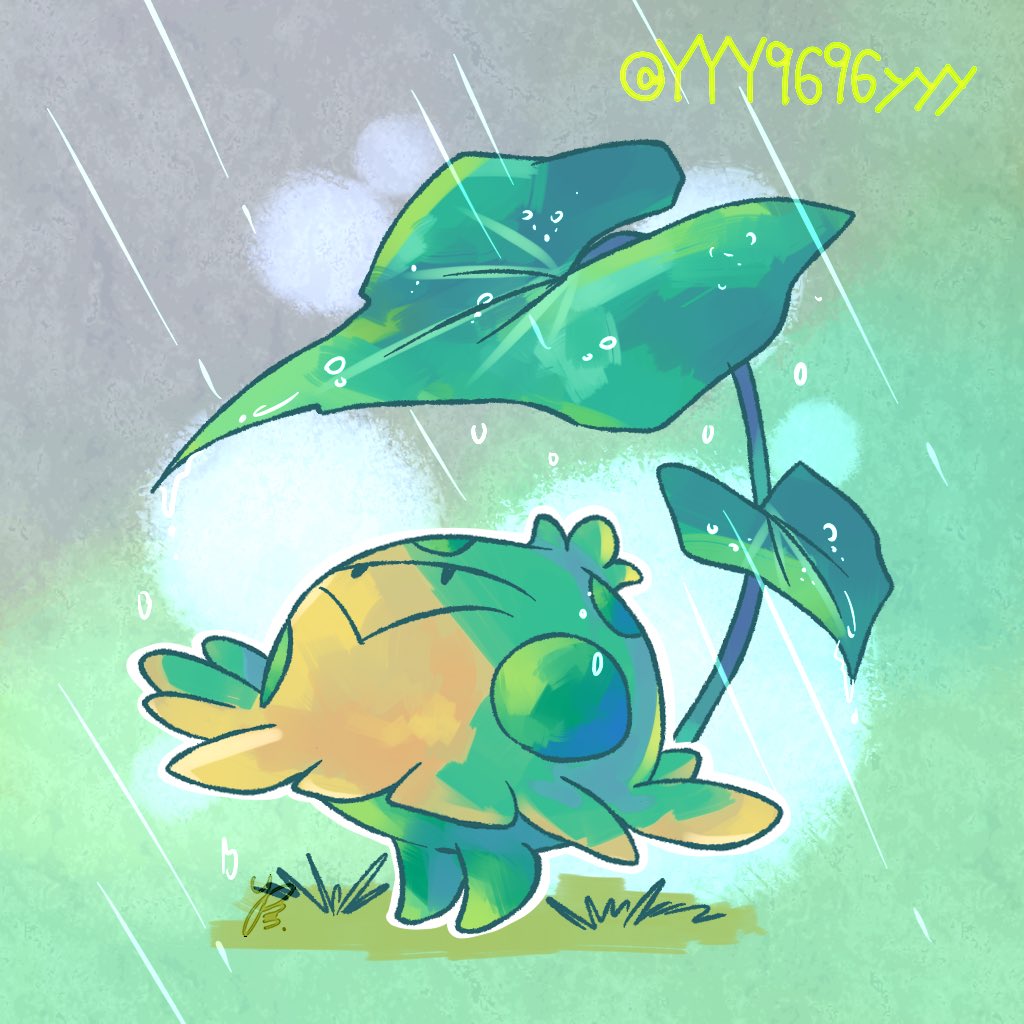 pokemon (creature) no humans rain solo twitter username leaf animal focus  illustration images