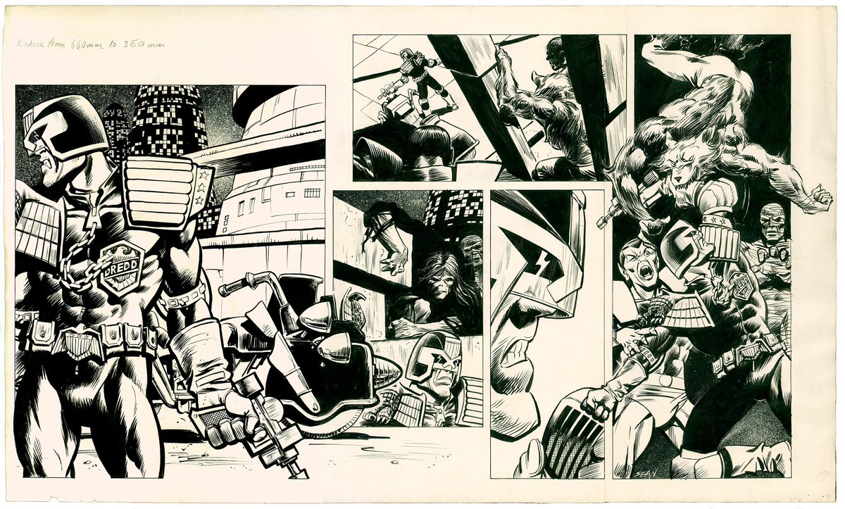  #40yearsofcomics #1986 My first and last job for a Fleetway war comic. I don’t think it was published, I did such a poor job. Judge Dredd sample page and a college project.