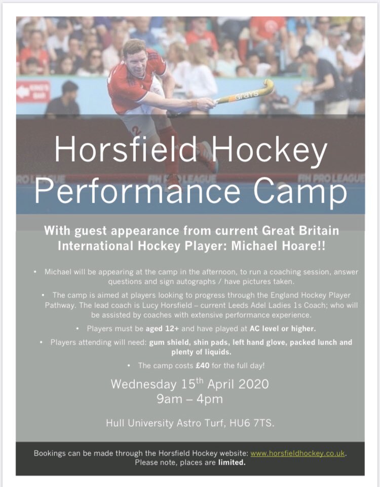 HorsfieldHockey's tweet photo. *HULL PERFORMANCE CAMP** Fantastic opportunity to meet @HoareMikey as he does a guest coaching session!! See below for more info 🔽🔽🔽 @HymersHockey @KUHHC @brigghockeyclub @ScarboroughHC @ScarboroughCol1 @DriffieldHC @driffieldsch @HullCollegiate 🤩🤩 https://t.co/gKSawAFLlO