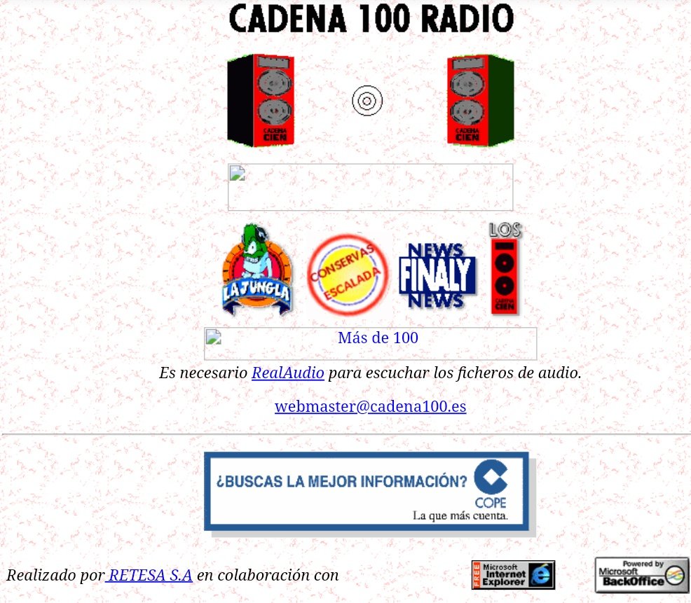 📆 Año 1997, así era la web de la emisora de radio <a href="/CADENA100/">CADENA 100</a>