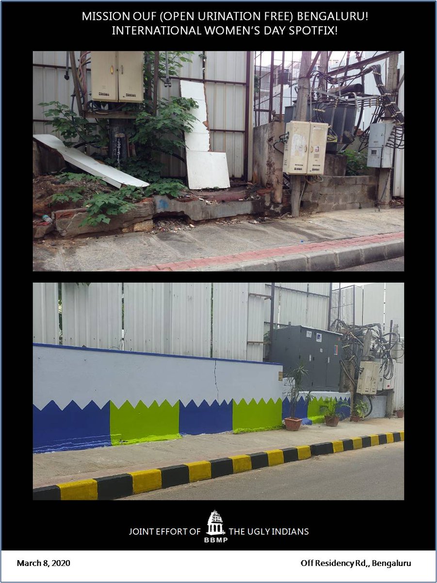 theuglyindian's tweet photo. Open Urination Spot off Residency Road fixed by a joint citizen + BBMP team. As part of #MissionOUFBengaluru (Open Urination Free). Let's not tolerate this ugly defacement of our footpaths and public spaces!
@BBMPCOMM @BBMP_MAYOR @BBMPSWMSplComm
#OUFIndia #OpenUrination https://t.co/s2uxDh4ARs