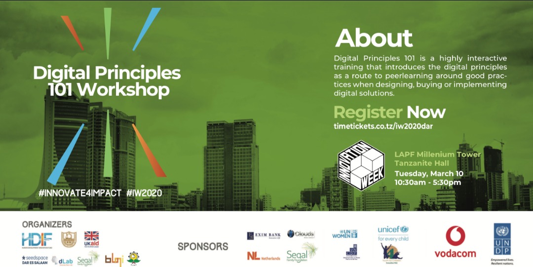 This highly interactive @HDIFtz event will train participants to better understand how to use the Digital Principles of Development. Register here bit.ly/2IqB8OJ
#Innovate4Imact #InnovationTZ