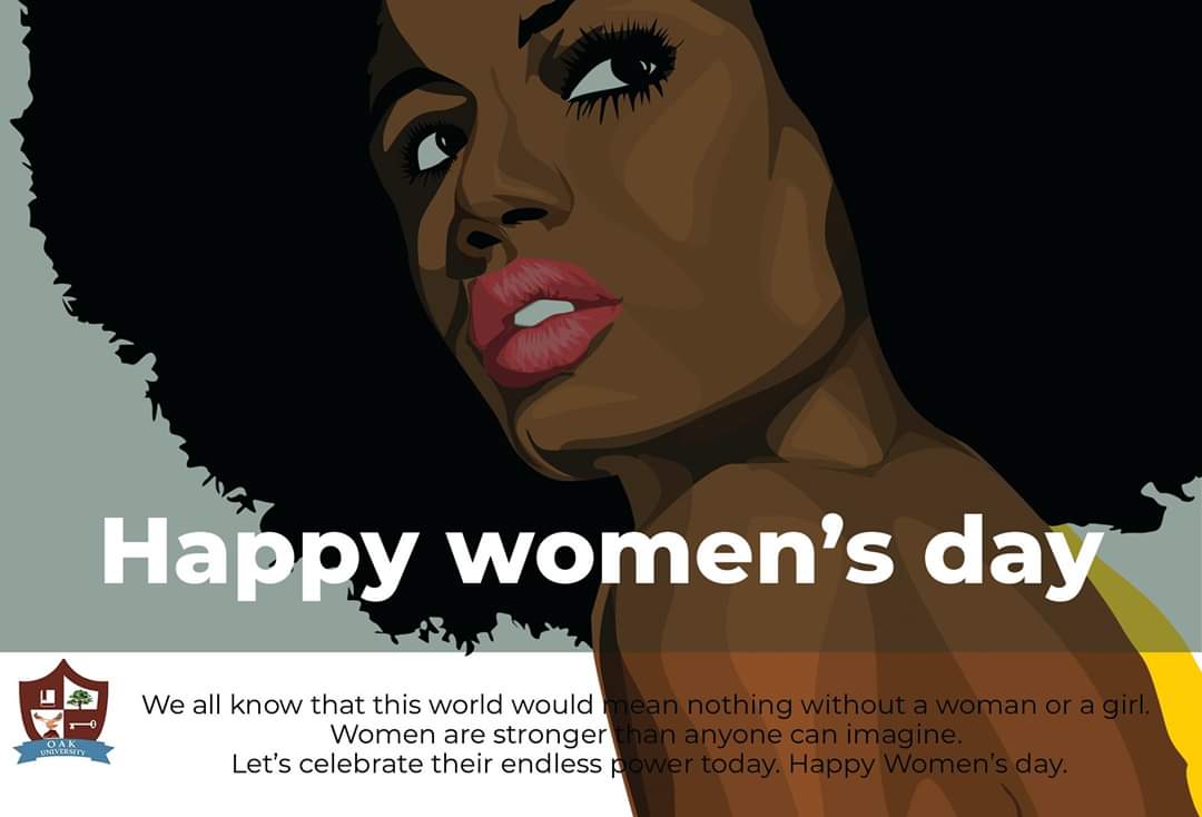 OakUniversity's tweet photo. HAPPY INTERNATIONAL WOMEN'S DAY

We all know that this world would mean nothing without a woman or a girl. Women are stronger than anyone can imagine. Let’s celebrate their endless power today. Happy Women’s day.

#girlpower
#OakPower https://t.co/Twgo8tsrll