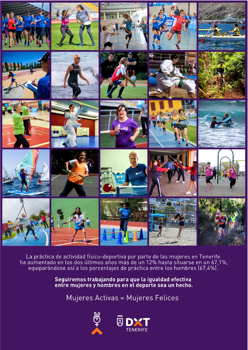 #DíaInternacionaldelaMujer
Seguiremos trabajando para que la igualdad efectiva entre mujeres y hombres en el deporte sea una realidad #MujeresyDeporte  
💜 Mujeres Activas = Mujeres Felices