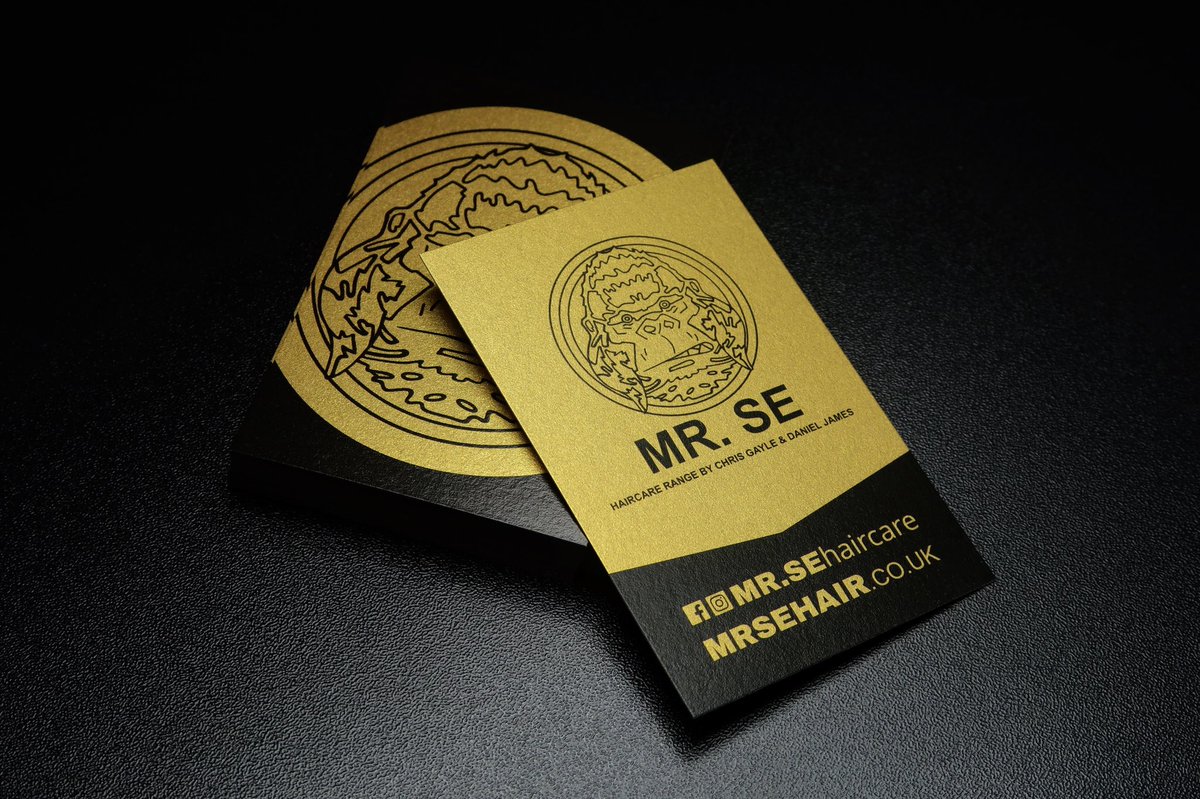 huish_design's tweet photo. “I’ve got a Goooolden Ttttticket!” No SE Haircare, you now have some posh golden business cards. In keeping with their  black &amp; gold product branding we’ve created a clean new design, printed on this stunning premium gold card! #gold #black #print https://t.co/4yb6Dc2fGv https://t.co/VMMMHrna0a