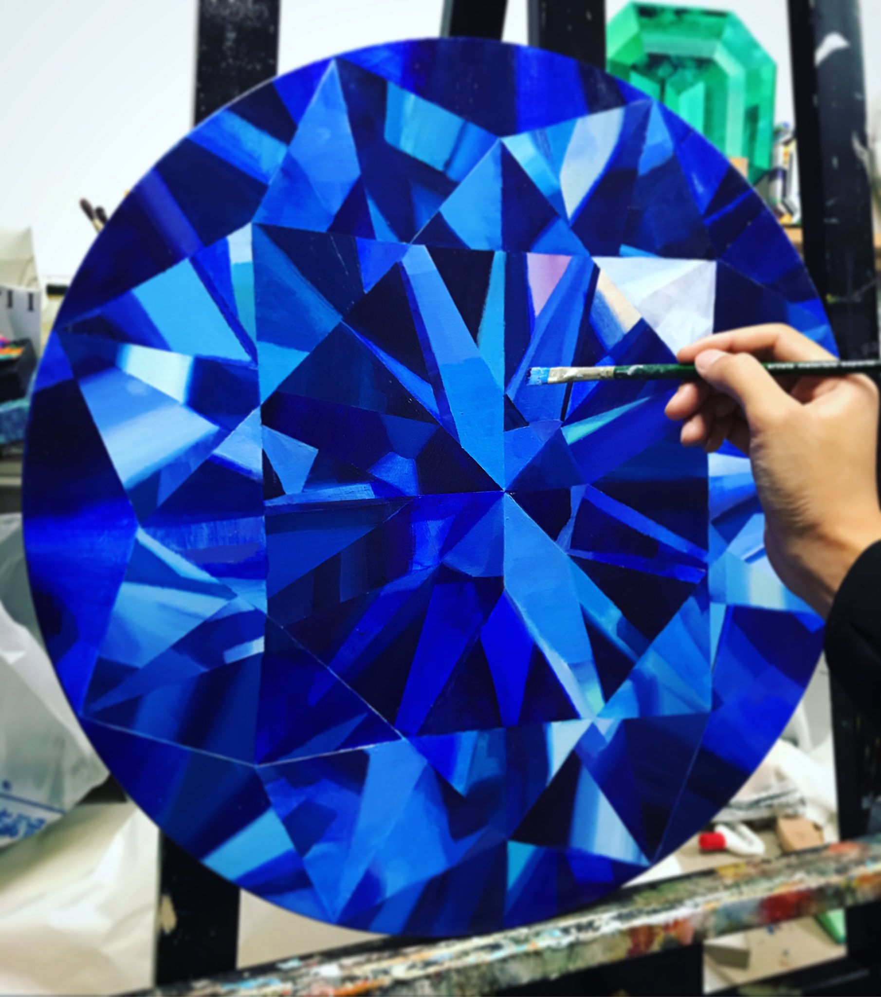豪華 希少 特大サイズ 鷲 虎目石貴石画 レトロ 宝石絵 貴石画