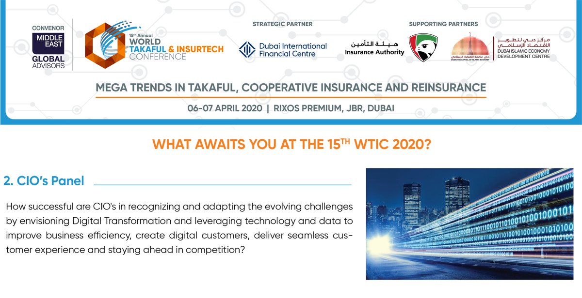 Reason #2 of 4: Why should industry veterans from Takaful, InsurTech &amp; Cooperative Insurance mark the 15th Annual <a href="/WorldTakaful/">WTIC 2020</a> Event? Reserve your seat now: bit.ly/2RTtqCb More Info: wtic2020.com #WTIC2020 #WorldTakaful20