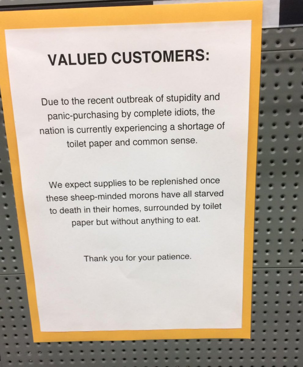 Some awesome member of the public put this sign up a grocery store here in Adelaide, South Australia 😂😂 #coronavirus #toiletpaperwars #ToiletPaperApocalypse