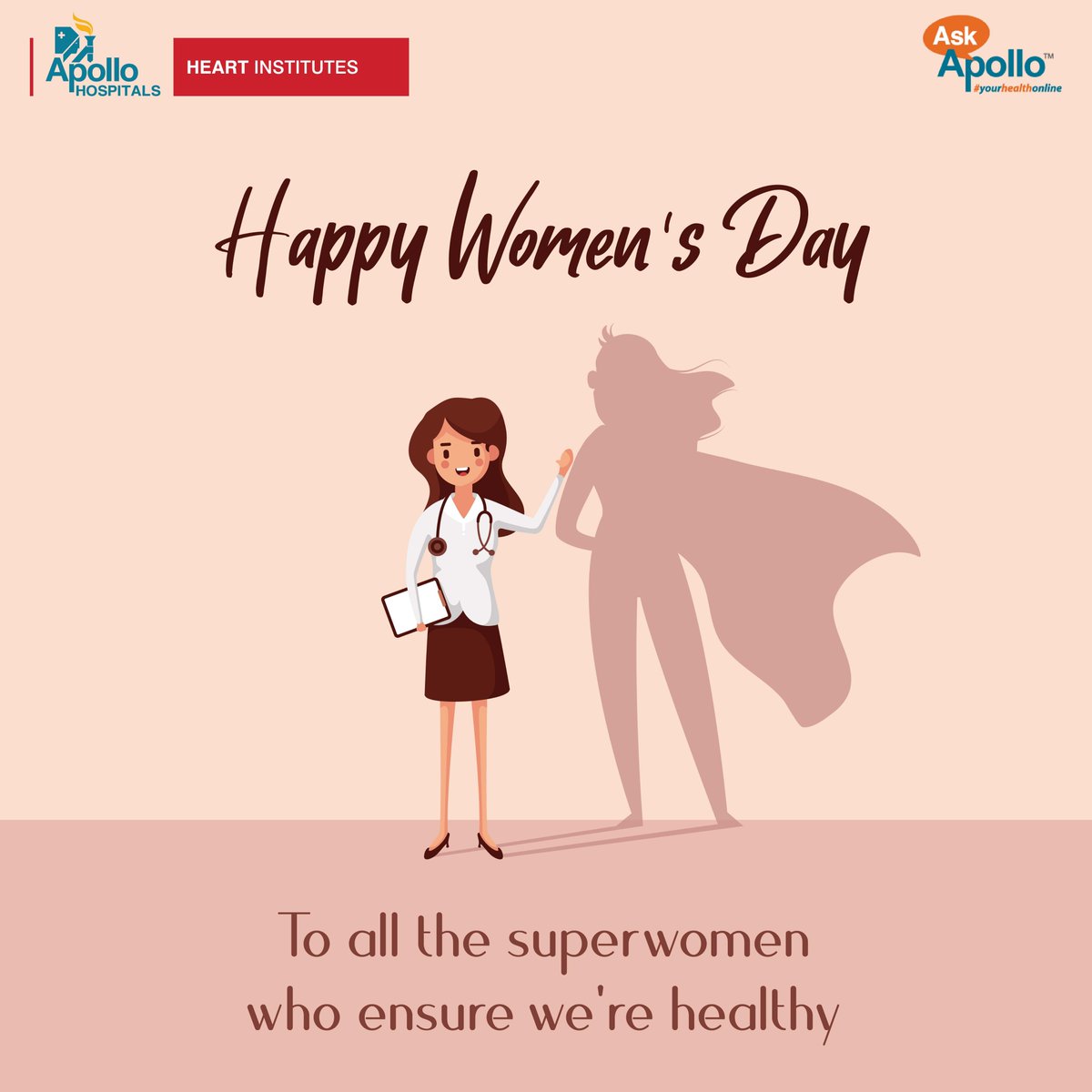 ApolloKarnataka's tweet photo. Happy Women's Day to all the women who take care of us and ensure we're healthy and safe!
#ApolloCare #ApolloHospitals #InternationalWomensDay #WomensDay https://t.co/kBVgSzFzJN