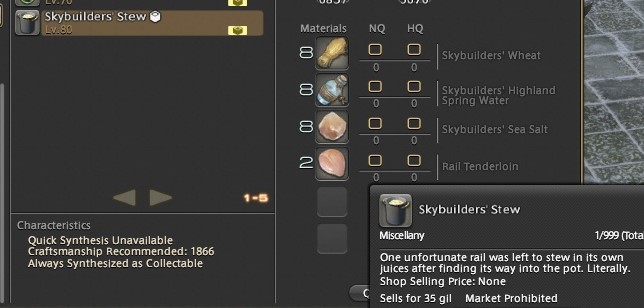 Anyone working on culinarian will know exactly what they just ate...