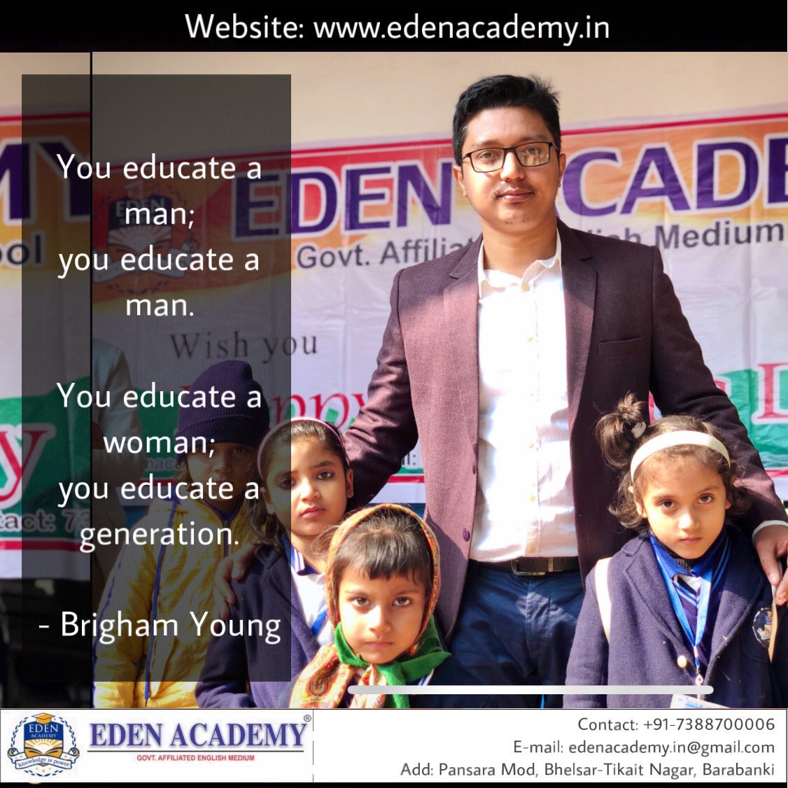 edenacademyin's tweet image. Happy International Woman’s Day

You educate a man; you educate a man. You educate a woman; you educate a generation.
-Brigham Young

#WomenPower
#WomenEmpowerment 
#WomenEducation
#Education
#EdenAcademy
#School
#Women_Empowerment
#Barabanki
#India
