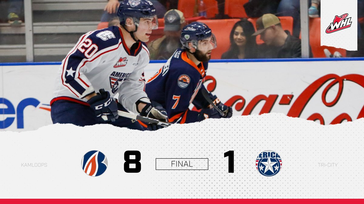 TheWHL's tweet photo. FINAL: @blazerhockey (8) at @TCAmericans (1) 

STATS 📒 |  https://t.co/HXtFcDiqR3

#TCvsKAM https://t.co/OOn6ETQcvm