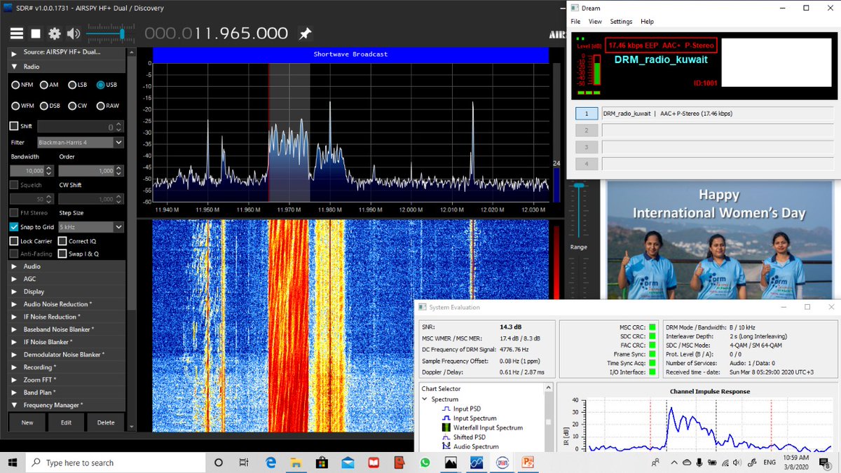 KRThamminana's tweet photo. @drmdigitalradio
#HappyWomensDay2020
#IWD20
#WomensDay
#InternationalWomensDay2020
#radiokuwait
#drmlog
#InternationalWomensDay
Radio Kuwait International DRM 11870 kHz on 8th Mar, 2020 at1059 IST, Reception in Visakhapatnam, Andhra Pradesh, India. https://t.co/z3iuF4gMwe