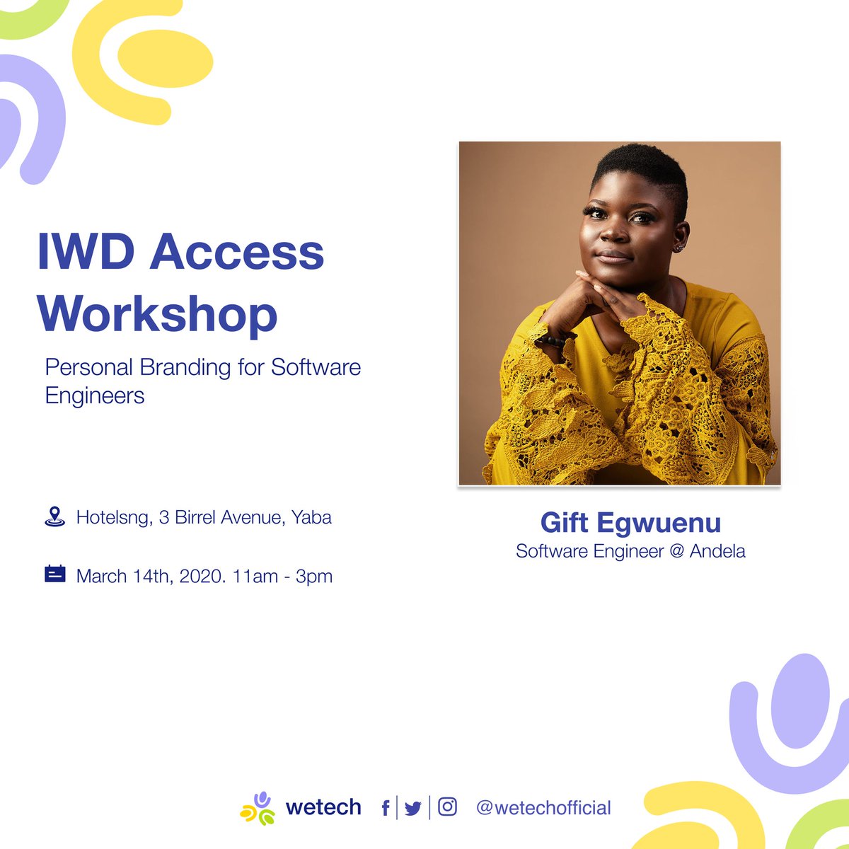 Our access workshop will be live this Saturday! We're stoked to have Gift <a href="/lauragift_/">Gift✨</a> Speak on Personal Branding for SWE's. RSVP here: wetechng.com/iwd2020