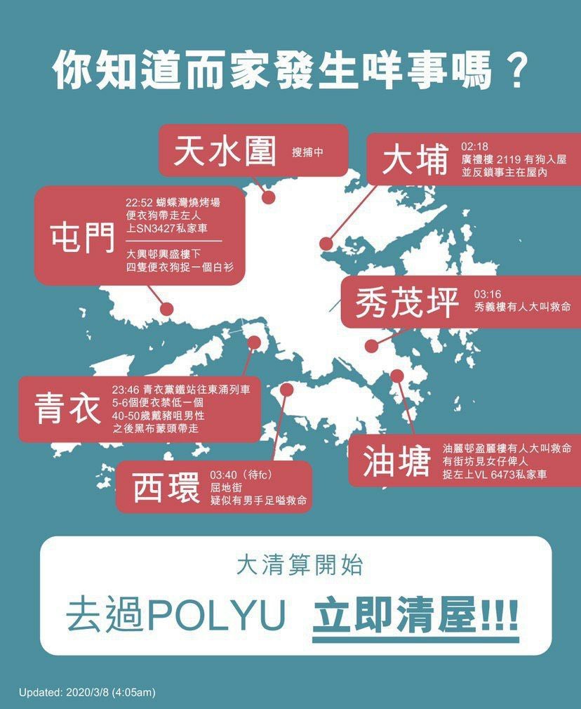 _Fabyanchuk's tweet photo. What happened in #HongKong yesterday? Police make mass arrests in different districts. 
At least 10 civilians with unknown name were arrested last night
#Policestate https://t.co/arPf0BFKMg