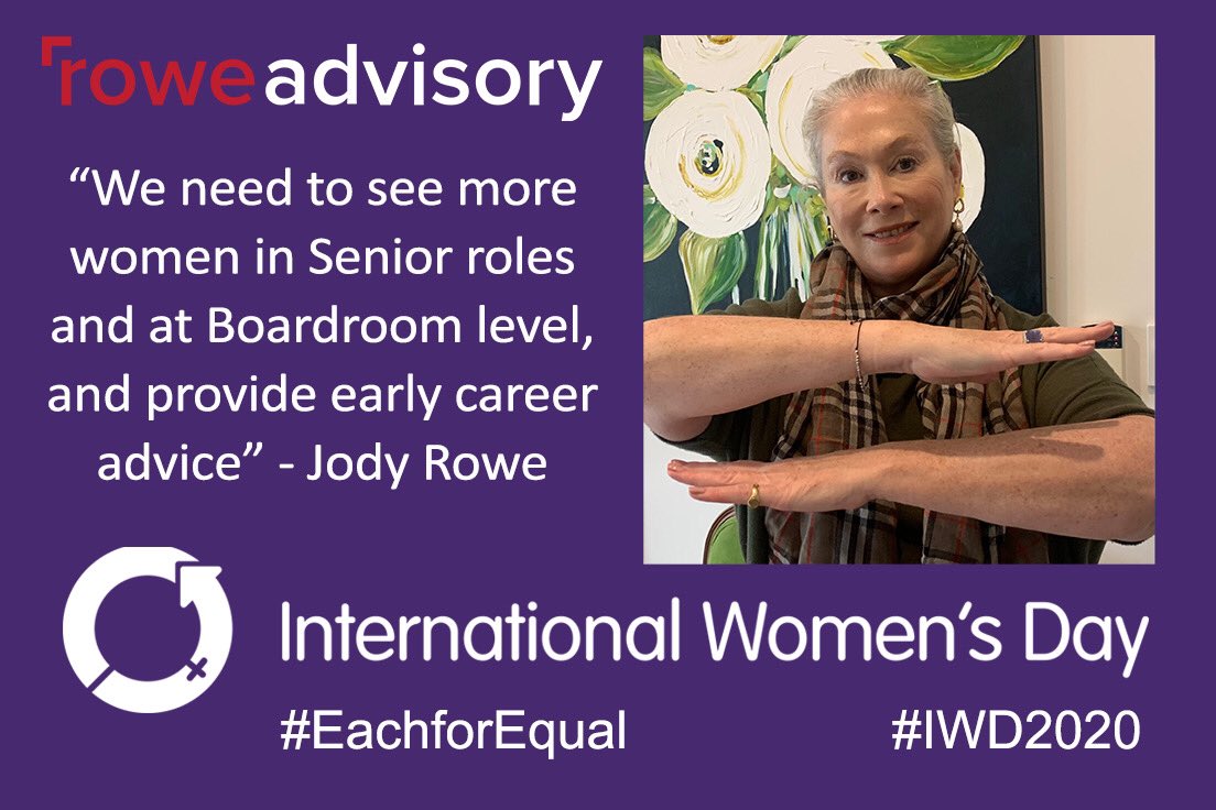 Happy #InternationalWomensDay!Collectively we can all work together &amp; help accelerate the move to #genderequality. At Rowe Advisory we are all working towards &amp;  committed to achieving true gender equality every day. An equal world is an enabled world, let’s all be #EachforEqual