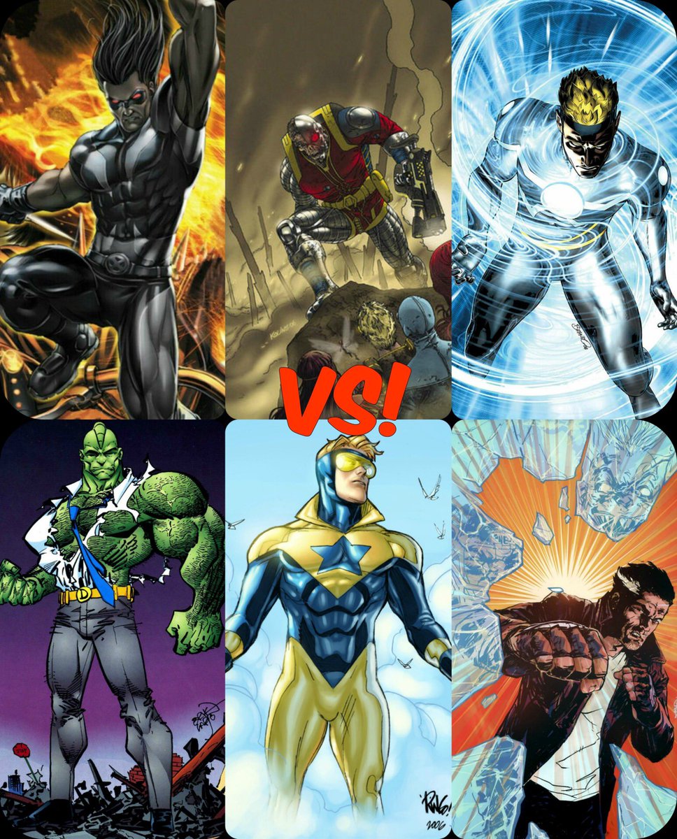 WhoWouldWin13's tweet photo. Which team wins?!
#TeamMarvel:
#Warpath
#Deathlok
#Havok
VS
#TeamCrossover:
#SavageDragon (#ImageComics)
#BoosterGold (#DCComics)
#MaxDamage (#BoomStudios)
Who wins?!
#SHPOLL20 #DEATHBATTLE https://t.co/nH6lyru5QX