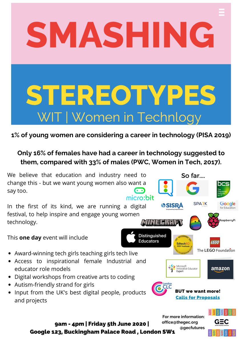 GECStudents's tweet photo. #HappyWomensDay2020 We are PROUD to announce the first collective approach to engage young women in digital subjects &amp; tech careers = #SmashingStereotypes #womenintech #WITFest #Edtech #Collective 5/6/20 Call for Proposals opens TODAY! https://t.co/CkHXkI56fd #HappyWomensDay2020 https://t.co/uoK70MZdj5