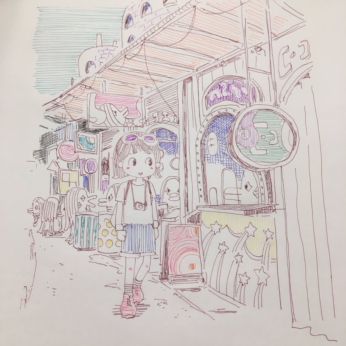 「#アマビエ の街に行く
#ハイテックC10色使い 」|青木俊直:Toshinao Aokiのイラスト