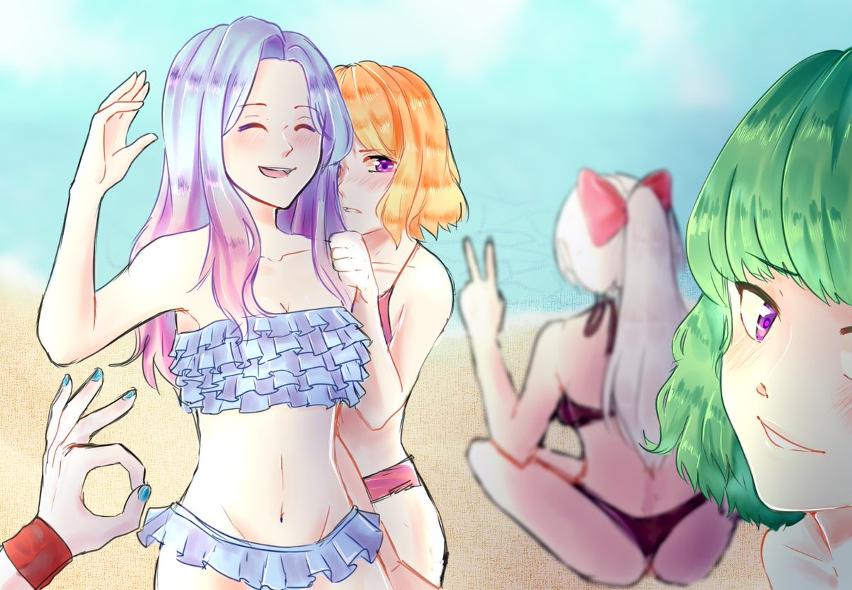 SoraneTic's tweet photo. Hace relativamente poco dibujé como una escena de mis ocs en en la playa :D me gustaría hacer más de estas, porque se ven como fotos asfjdafhha está la mano de Itsumi, Zhaphy, Oren, Haiccah y Coo; nombrados de izquierda a derecha owowo https://t.co/MSypnqxczt