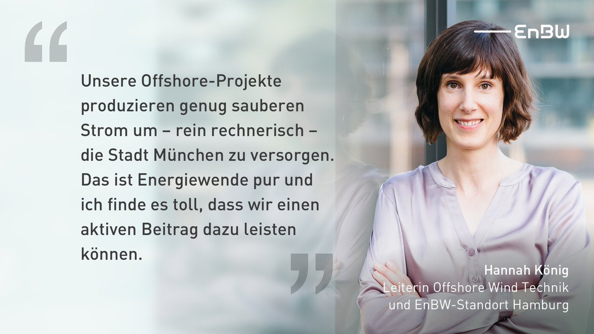 EnBW's tweet photo. „Wir von der Offshore #Windtechnik sind verantwortlich für die technische Planung, den Bau und die Inbetriebnahme der Windparks auf See. Gerade haben wir die Projekte Hohe See und Albatros in der Nordsee fertiggestellt.” #frauenpower #weltfrauentag #enbw https://t.co/uucCWXqUOp