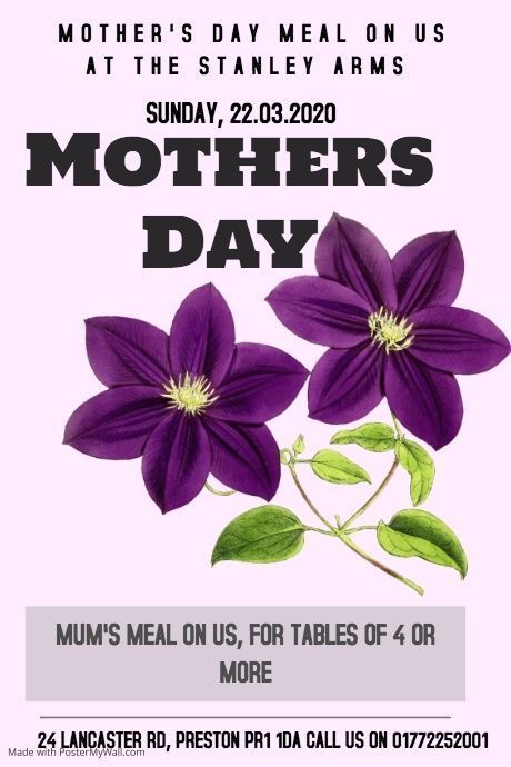 StanleyArmsPR1's tweet photo. Mums eat free, this mother's day. So come and join us at the Stanley arms. Call us on 01772252001 to book your table..... https://t.co/xY6G0x817Z