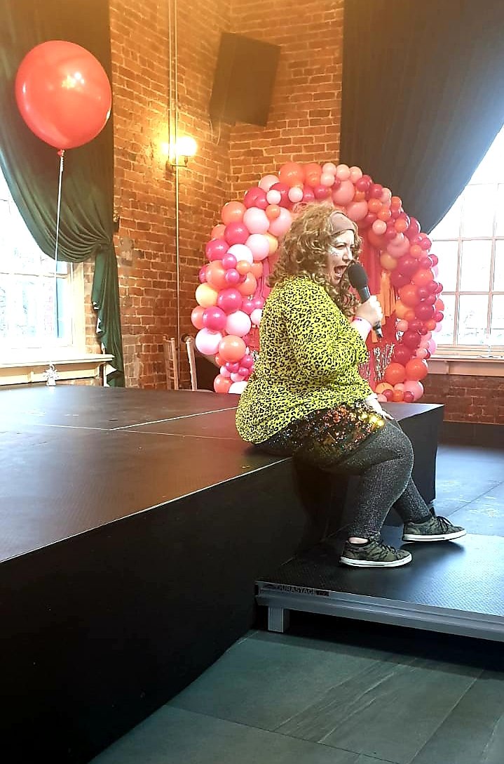 AliKahncomedy's tweet photo. A fab #internationalwomensday gig doing some comedy shtick for a cracking #WKN2020. Well done @womankindnorth.  Started off the day fresh and funky&amp;after 2 full on comedy sets ended up proper 'Moist Pammed' with me sweaty mush...good times! #comedy #funnywomen #sweatingformyart https://t.co/VGZ1wVZLu4