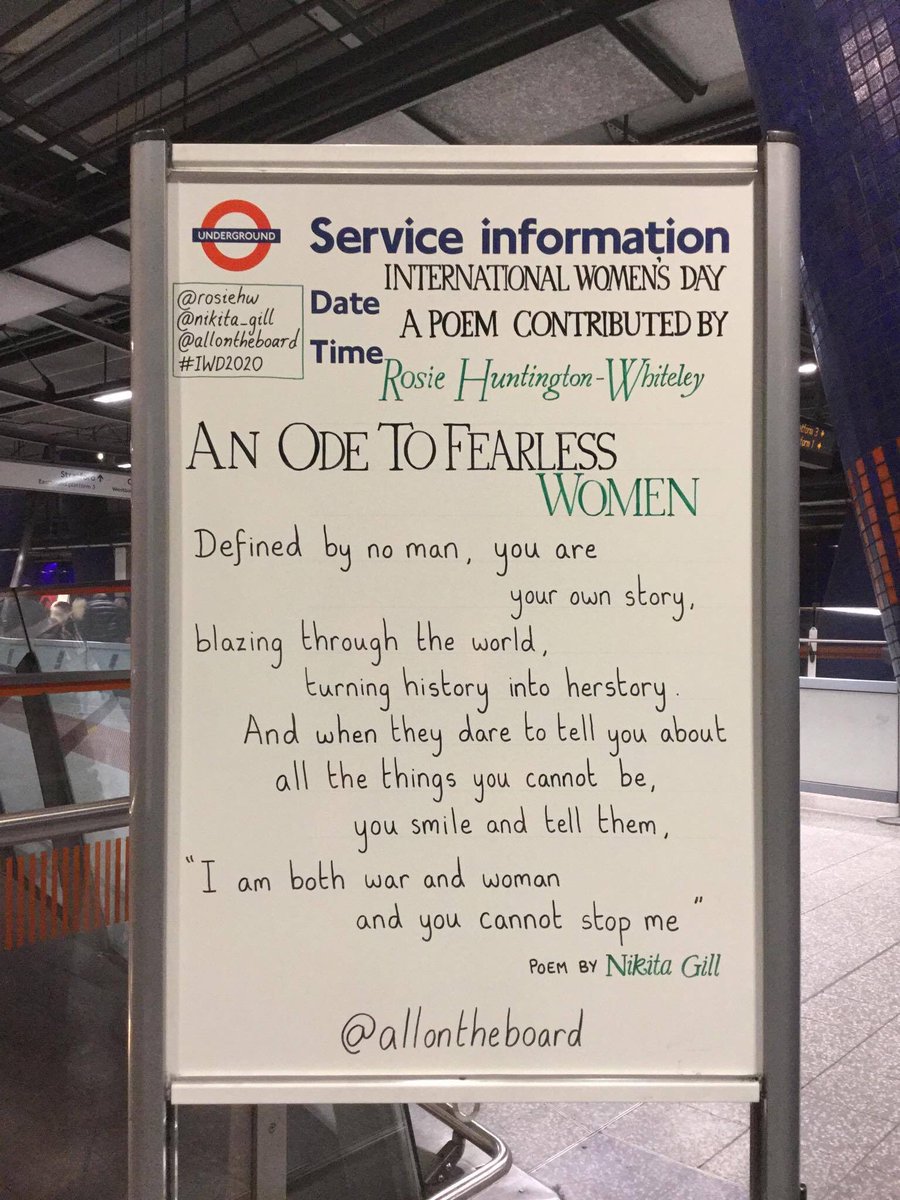 All On The Board (@allontheboard) on Twitter photo It’s International Women’s Day. Here is an extract from a stunning poem called ‘An Ode To Fearless Women’ contributed by Rosie Huntington-Whiteley and written by Nikita Gill. <a href="/allontheboard/">All On The Board</a>
#IWD2020 #InternationalWomensDay #RosieHuntingtonWhiteley #NikitaGill #allontheboard It’s International Women’s Day. Here is an extract from a stunning poem called ‘An Ode To Fearless Women’ contributed by Rosie Huntington-Whiteley and written by Nikita Gill. <a href="/allontheboard/">All On The Board</a>
#IWD2020 #InternationalWomensDay #RosieHuntingtonWhiteley #NikitaGill #allontheboard