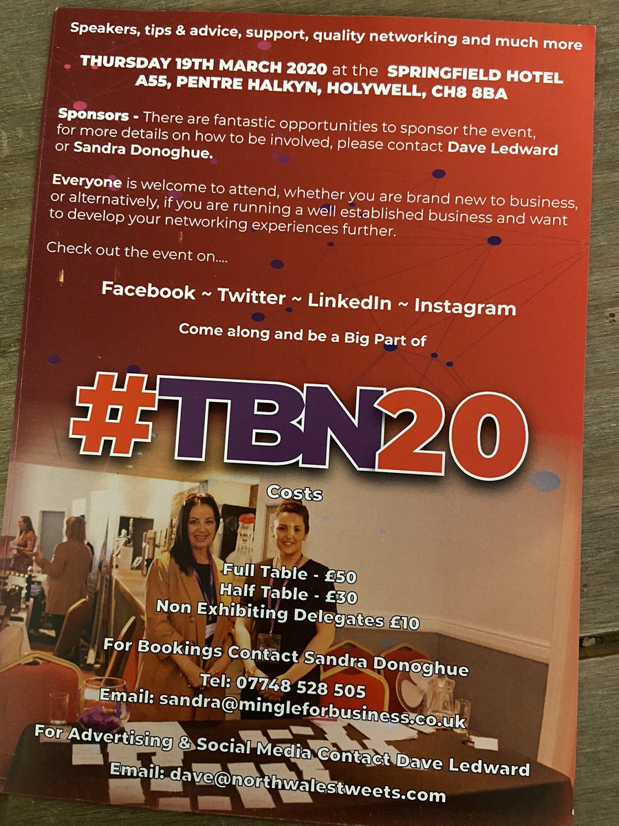 Increase your key business connections by attending the @MingleBusiness / @nwalestweetsuk ‘The Big Network 2020’ #TBN20 at @springfieldhot #Holywell Thurs 19th March. Just £10 books your visitors place.. eventbrite.co.uk/e/the-big-netw…