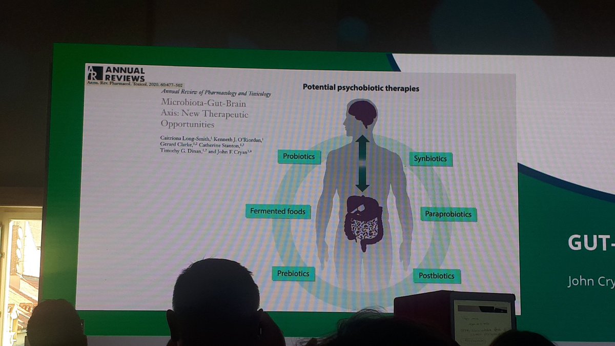 neary_elaine's tweet photo. Fascinating summary of #psychiobiotic revolution by @jfcryan. Let food (for your microbes) be thy medicine @UCC @Pharmabiotic #irish #research #GMFH2020 https://t.co/pHn8cg7F8G