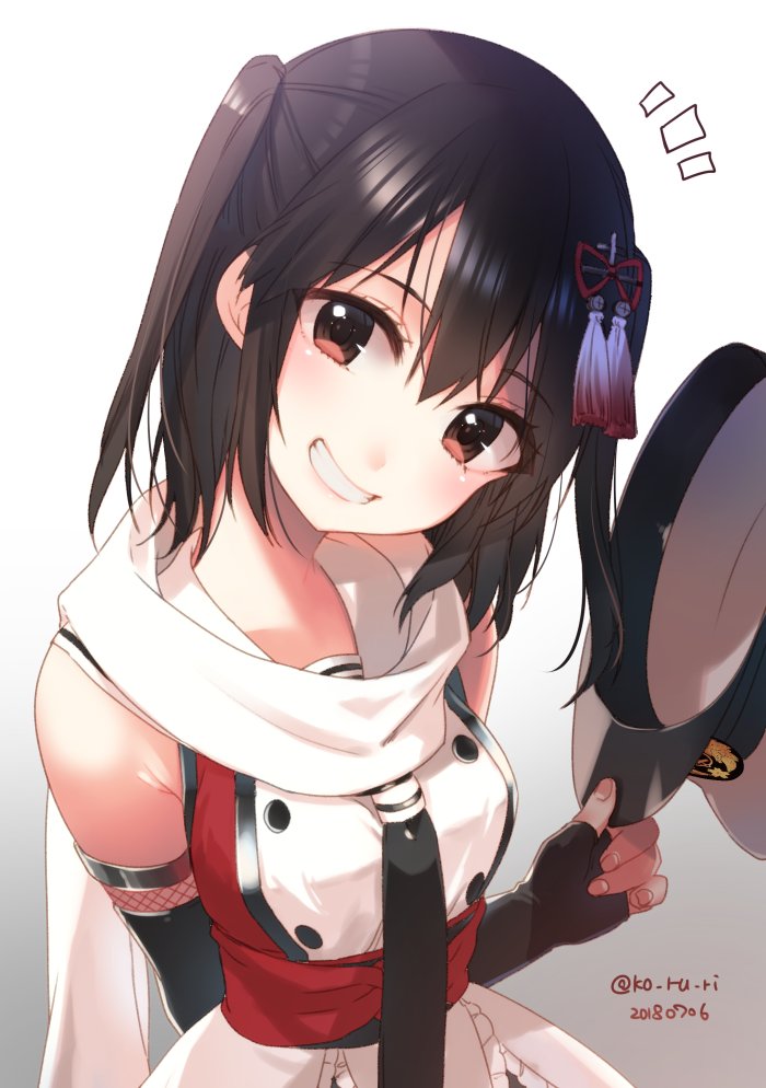 sendai (kancolle) ,sendai kai ni (kancolle) 1girl solo hat scarf smile gloves white scarf  illustration images