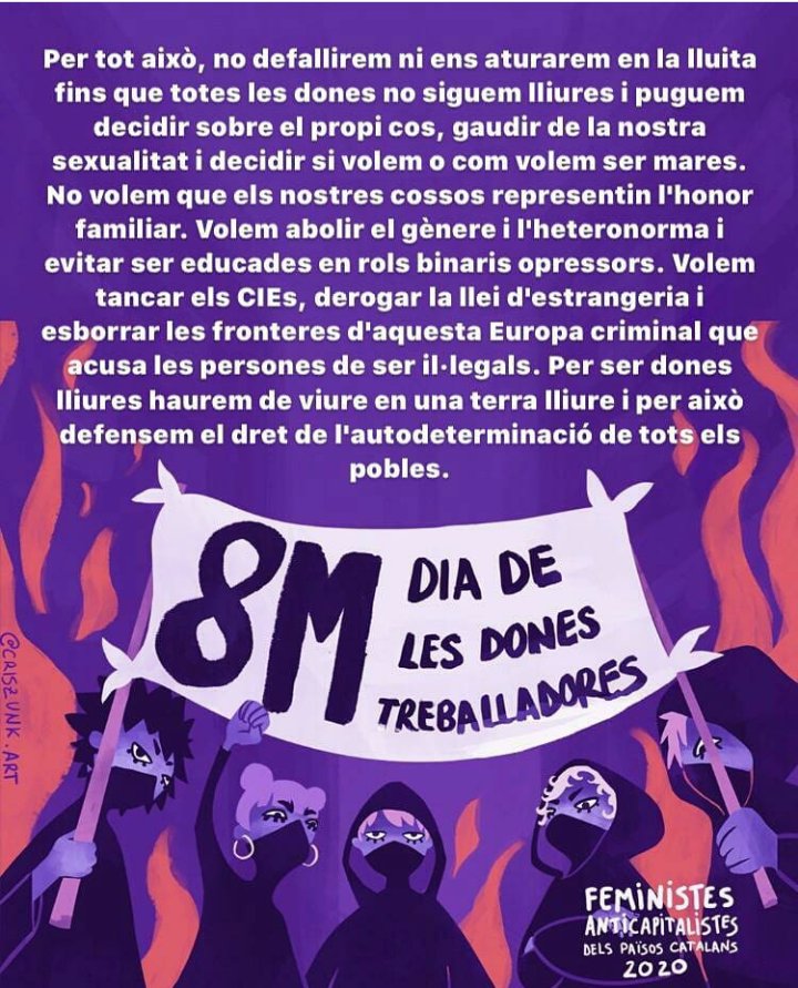MalvesBreda's tweet photo. Bon dia germanes! Torna a ser 8M, una jornada de lluita contra la repressió i les injústicies a les quals el sistema patriarcal ens sotmet. Us animem a totes a unir-vos als actes convocats a arreu del territori i a seguir la vaga de treball, cures i consum. #juntessommesfortes https://t.co/EPHon68ak4