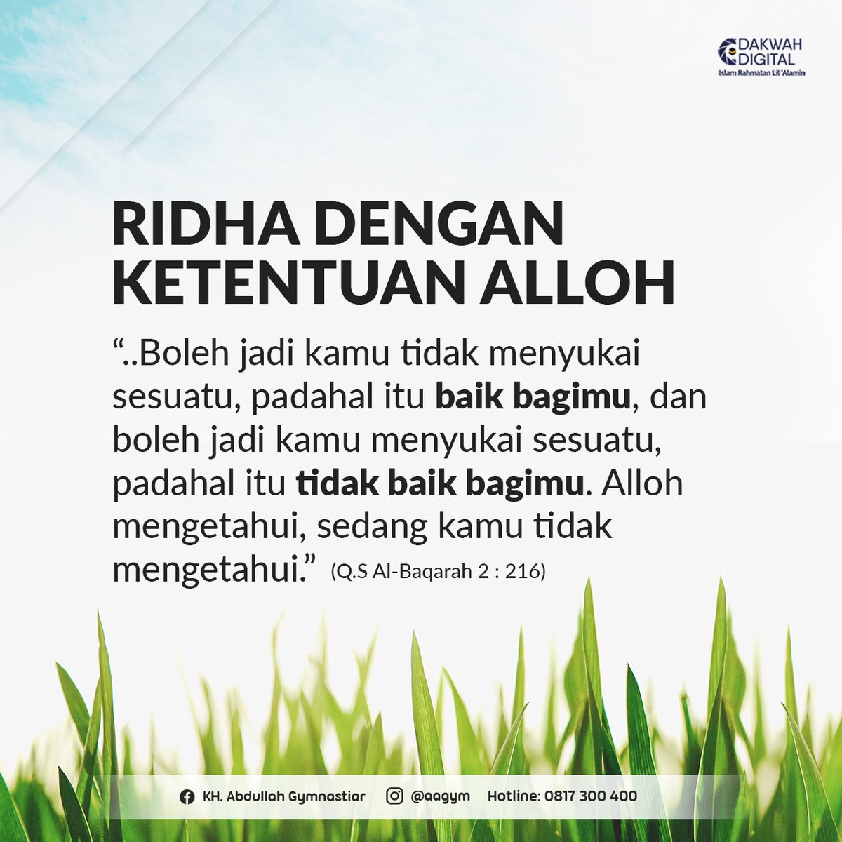 aagym's tweet photo. Yakin kalau ketentuan Alloh itu pasti baik, walau kadang tidak sesuai dengan keinginan kita.

Alloh yang menciptakan kita, Alloh yang pastinya tau mana yang terbaik bagi hambaNya.

Mari mensyukuri setiap episode yang Alloh takdirkan dan jadikan bahan tafakur

-admin https://t.co/lOOMl1m4uC