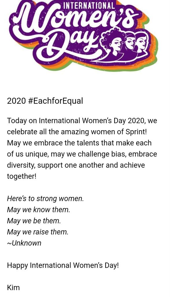 This was the best message to wake up to! Thank you <a href="/KimGreenKerr/">Kim Kerr</a> for being an inspirational leader to all women! #Sprint #HappyWomensDay