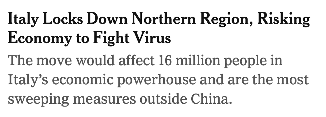 Beware Journalistic Fallacies

Italy is NOT "risking" the economy to fight the virus. It is lowering the risk for the economy by fighting the virus.

If the coronavirus proved something, it is that the half-learned (journalist, psychologist) is the greatest danger for mankind.