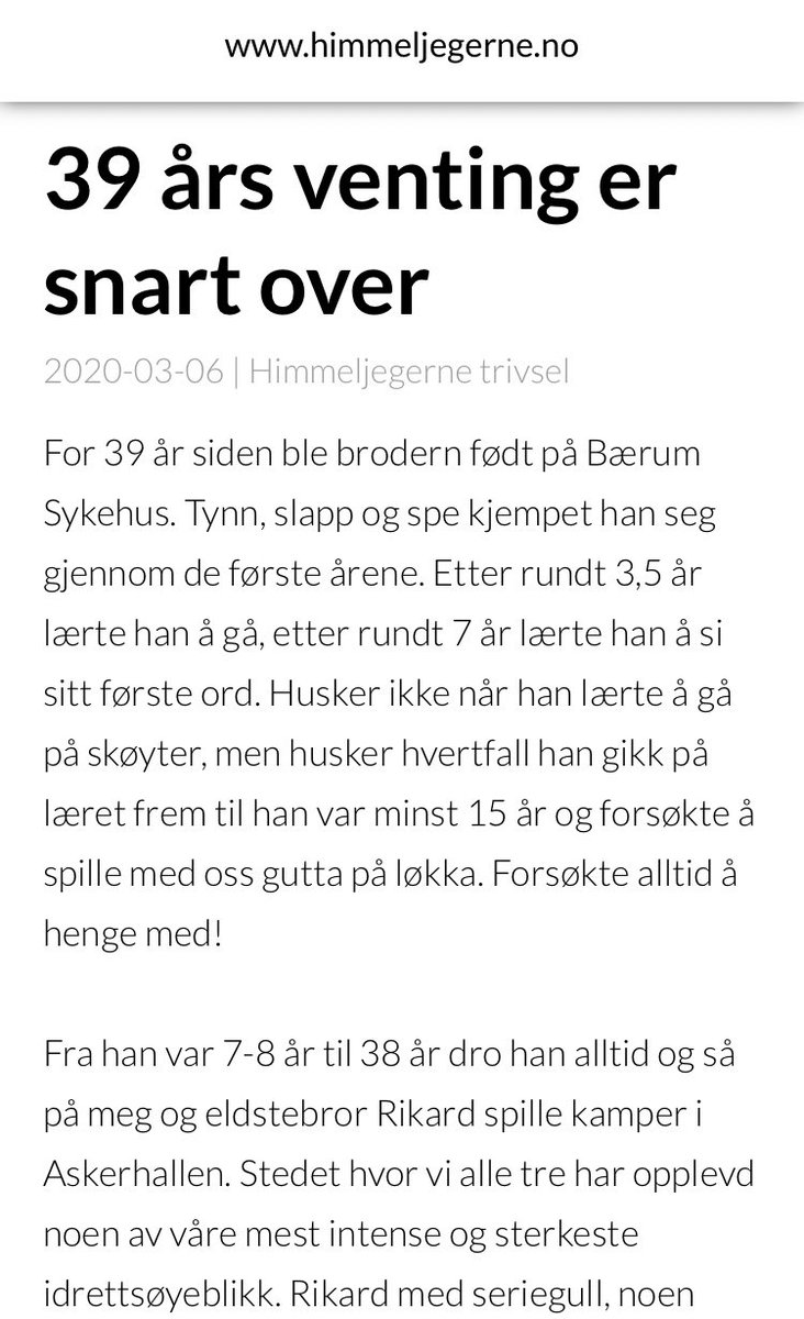 Via Facebook har over 33 000 folk siden fredag kveld sett eller lest teksten Lars Martin la ut om Simen, ishockey og det å «få være med». Les hele teksten på himmeljegerne.no eller på våre Facebook-sider :-) #2hockey