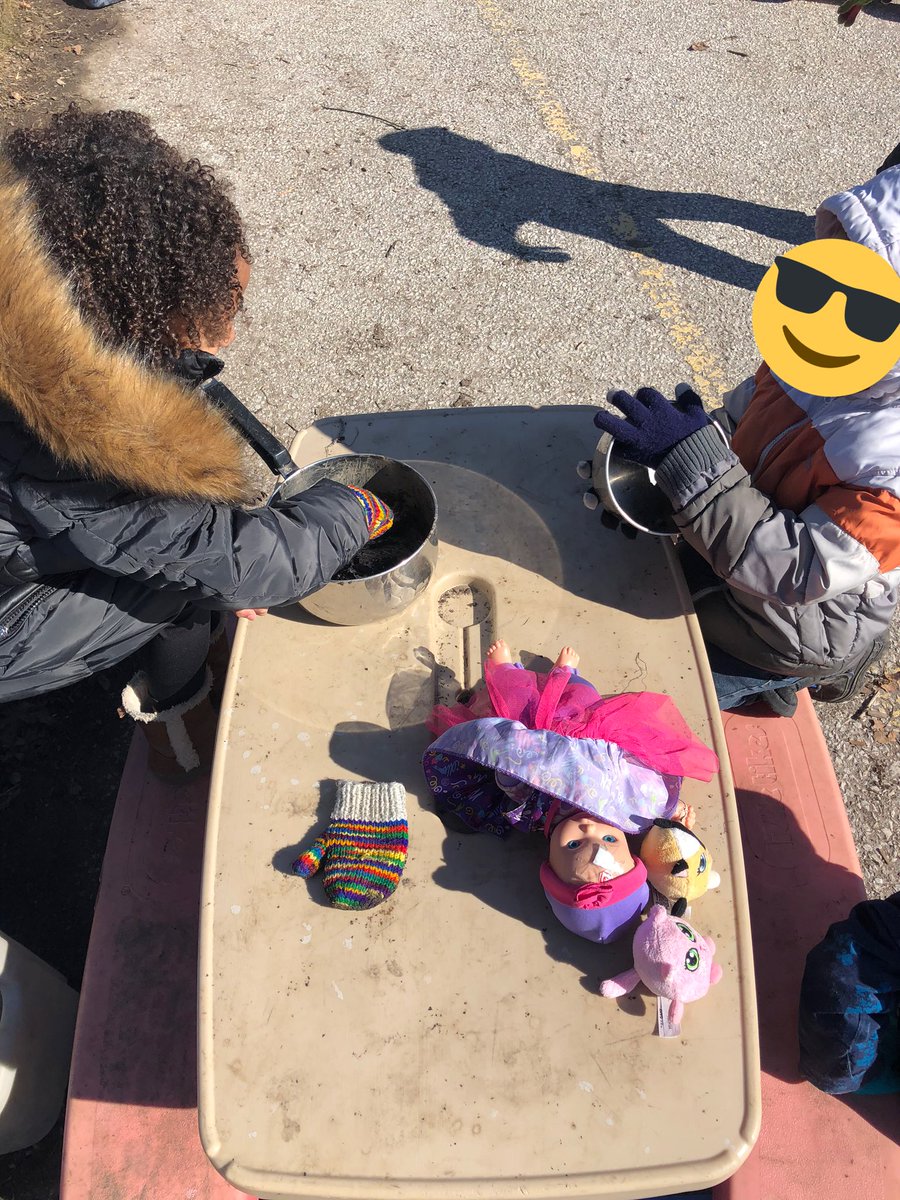 MsLaura_Ball's tweet photo. Can’t help but think that these students used their imagination to recreate the warmer weather we have today to use for their recess campfire ☀️ what creative minds these two had in imagining making s’mores over a campfire @EY_uwindsor https://t.co/ToDkTC8WJf